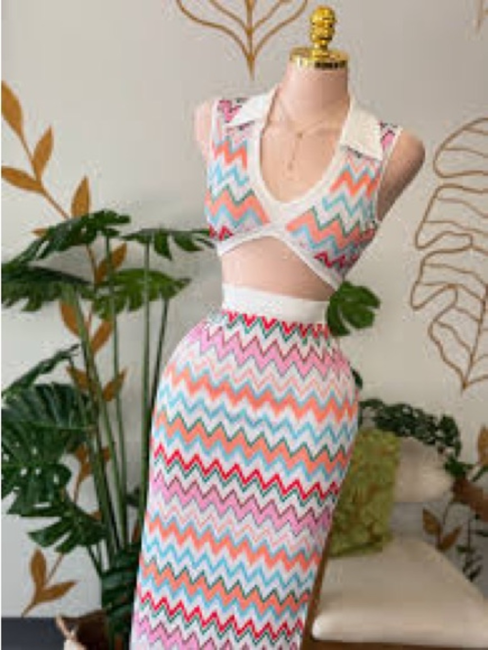 Chevron Knit Two Piece Skirt Set
